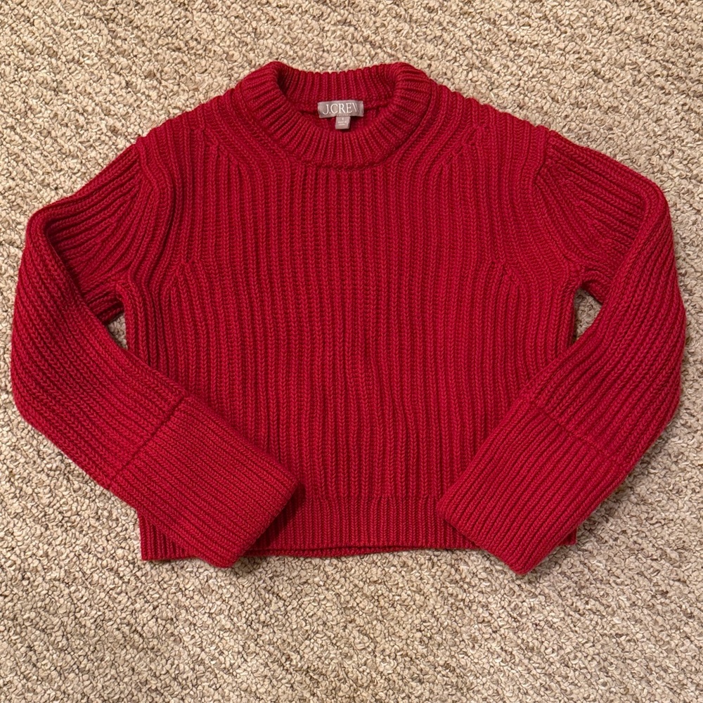 J. Crew Red Chunky Knit Crew Neck Sweater